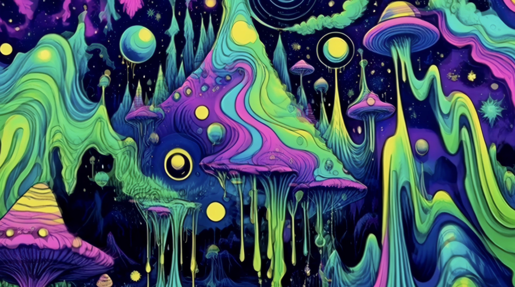 Trippy background visuals for LSD with infinite circus tents and fractal geometry